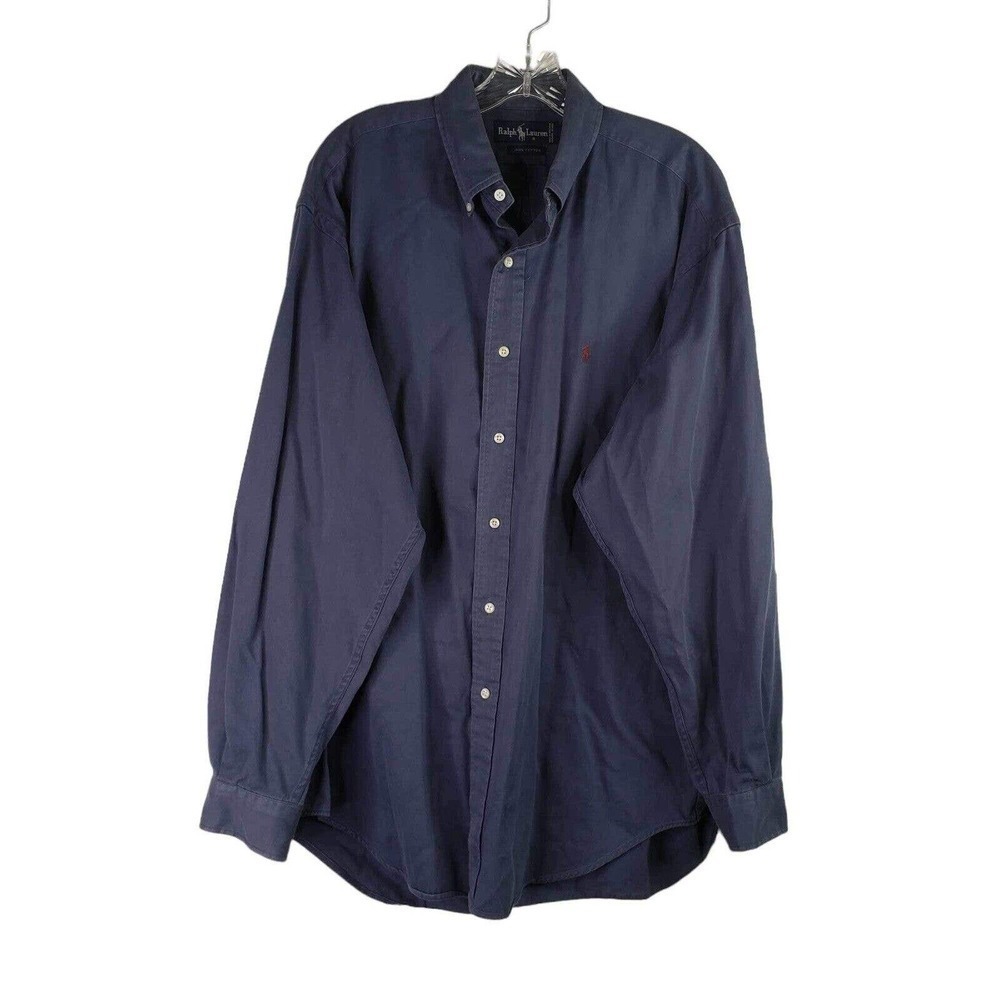 Polo Ralph Lauren Oxford Button Down Shirt Mens Large Solid Blue LS Cotton - Picture 2 of 9